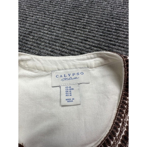 Calypso St. Barth Blouse Womens Medium White Embroidered Floral Boho Tunic Top - Picture 4 of 7